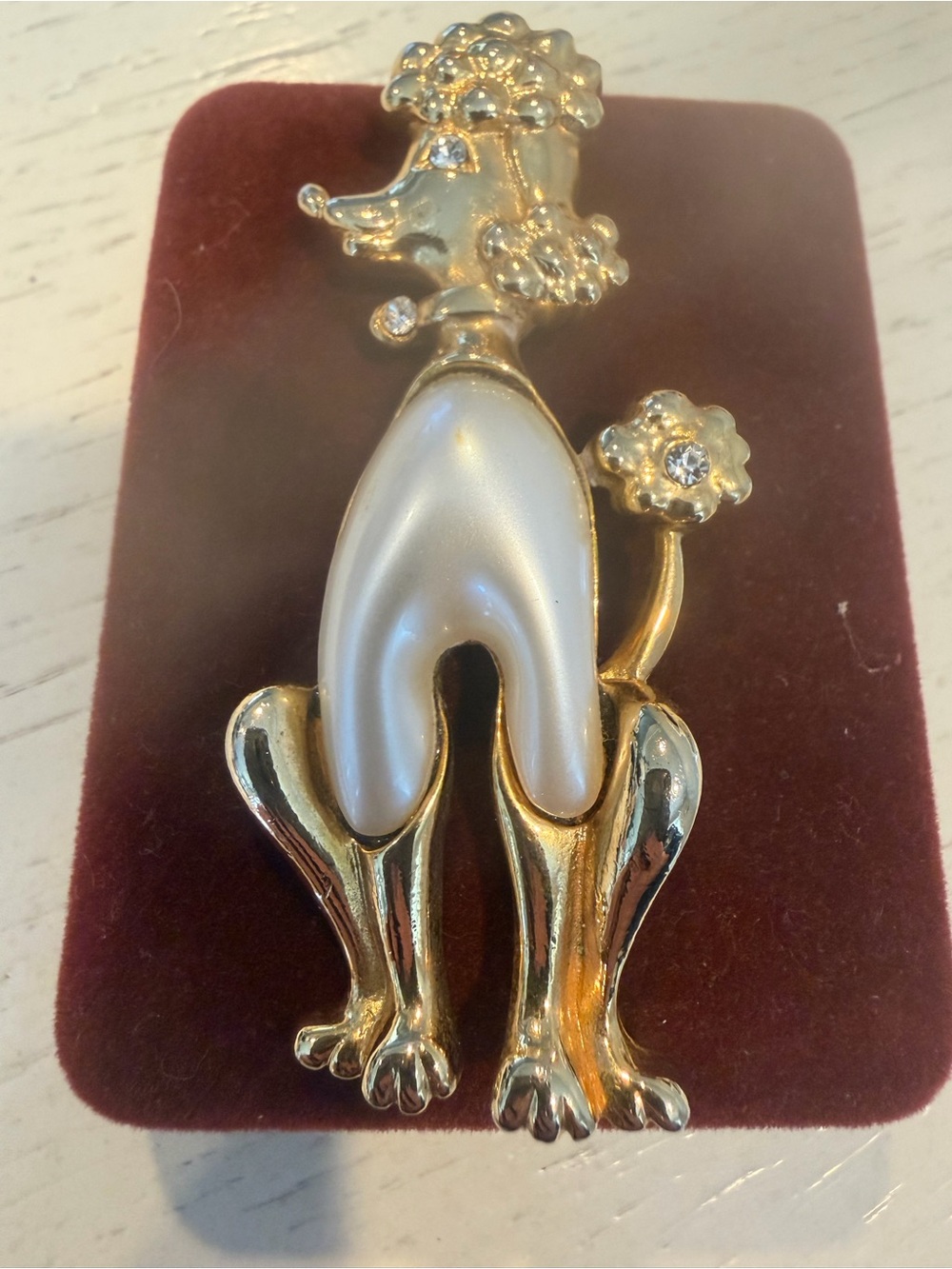 Vintage Gold-Tone and Pearl Poodle Jelly Belly Brooch